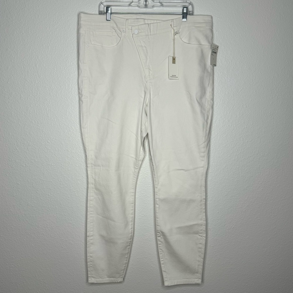 Good American White 033 Good Legs Cross Button Front High Waisted Skinny Jeans